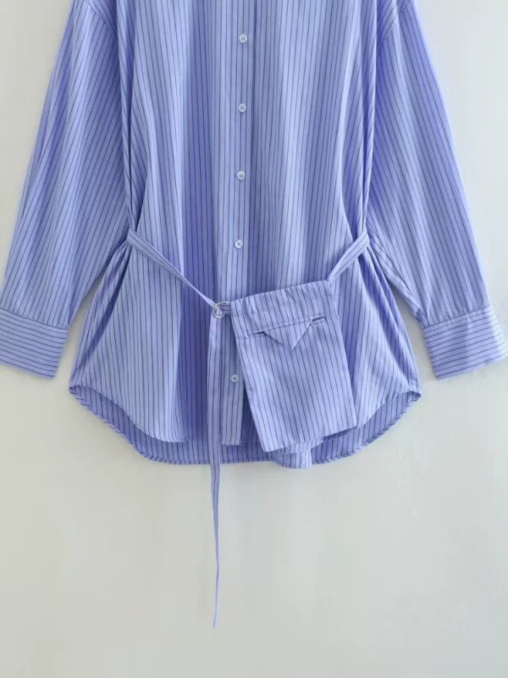 Spring Long Sleeve Striped Shirt with Belt